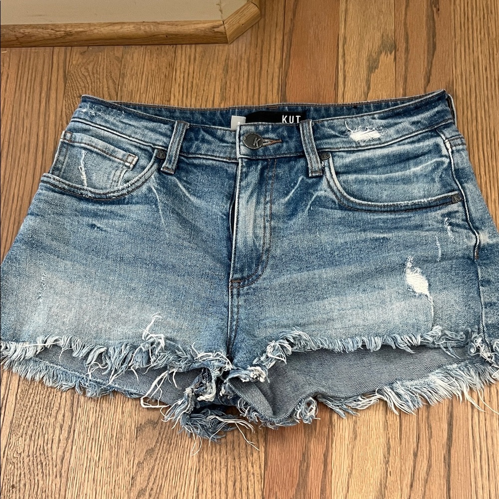 Kut from the Kloth Frayed Hem Jean Shorts - Blue